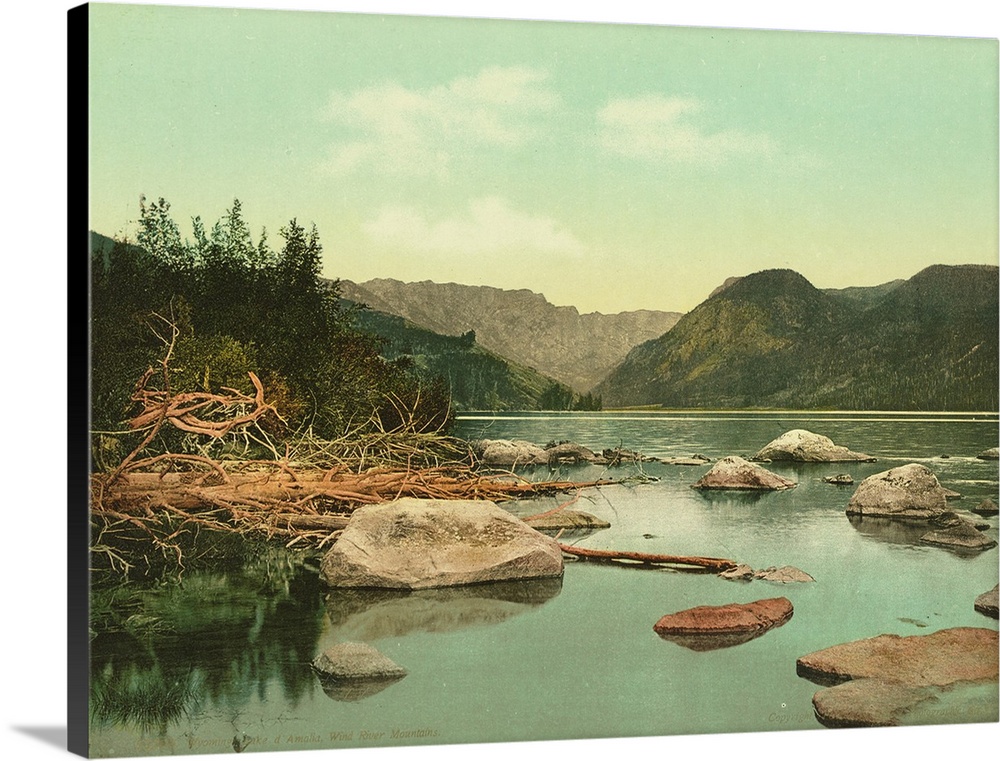 Hand colored photograph of Wyoming. Lake D'amalia, wind river mountains.