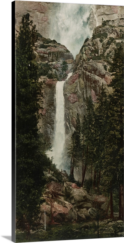 Hand colored photograph of Yosemite falls, California.