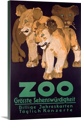 ZOO, Grosste Schenswurdigkeit, Vintage Poster