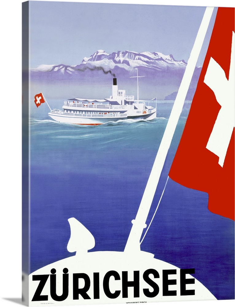 Zurichsee, Lake Geneva, Switzerland, Vintage Poster