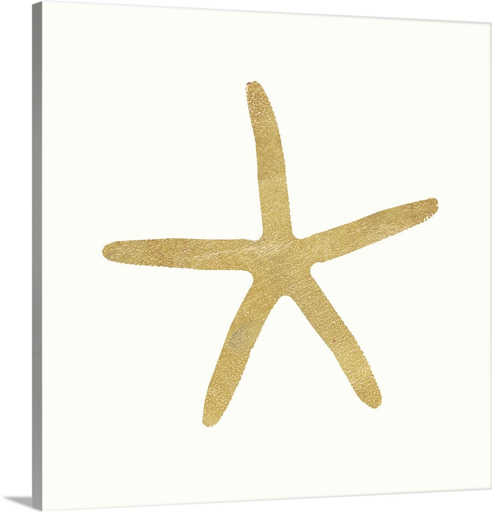 Minimalist artwork of a golden starfish outline on off-white.