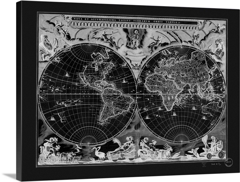 Vintage world map in black and white.