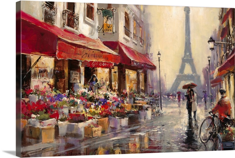 April in Paris | Large Solid-Faced Canvas, Black Floating Frame Wall Art Print | Great Big Canvas