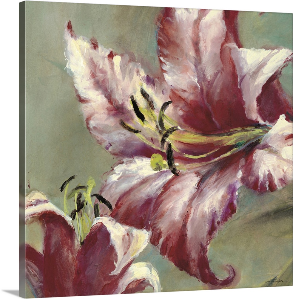 Contemporary painting of a pink lily flower.