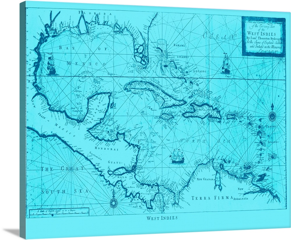 Blue toned map of the West Indies
