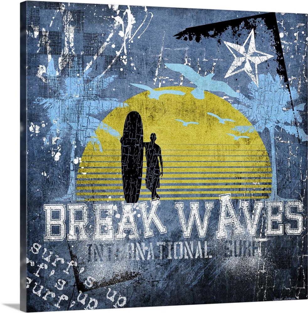 Artwork with a grunge rock feel, with surfing theme.