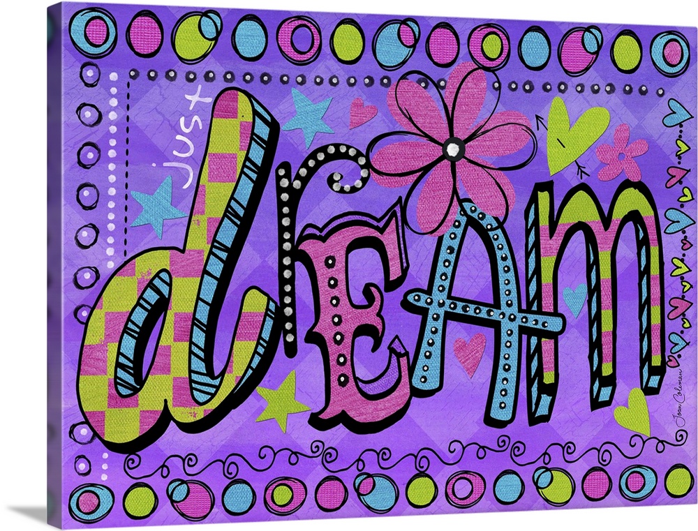 Bright colors and lovable letters make this art a great addition to any teen girl's room.