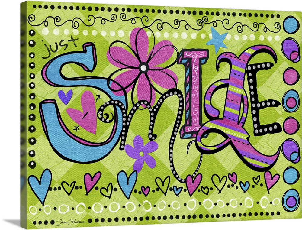 Bright colors and lovable letters make this art a great addition to any teen girl's room.