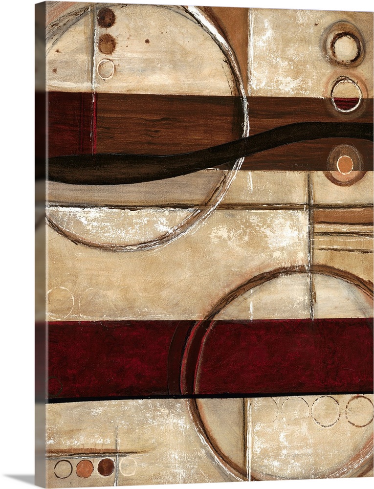 Contemporary abstract home decor art work using warm earthy tones and rigid geometric shapes.