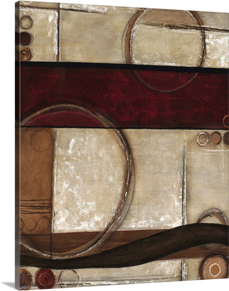 Contemporary abstract home decor art work using warm earthy tones and rigid geometric shapes.