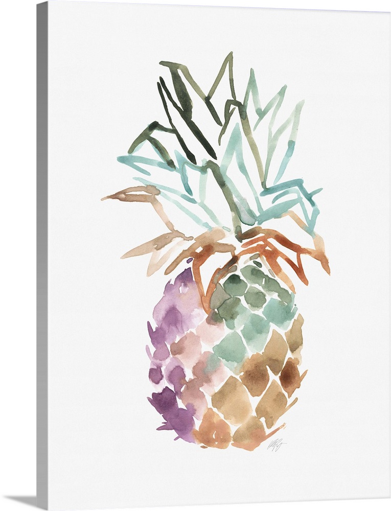 Simple watercolor pineapple illustration on white.