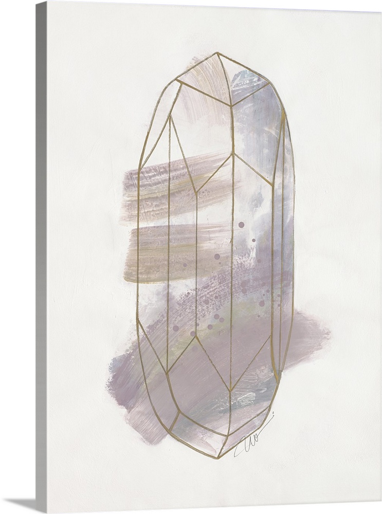 Abstract artwork of a faceted crystal line drawing and shades of warm grey.
