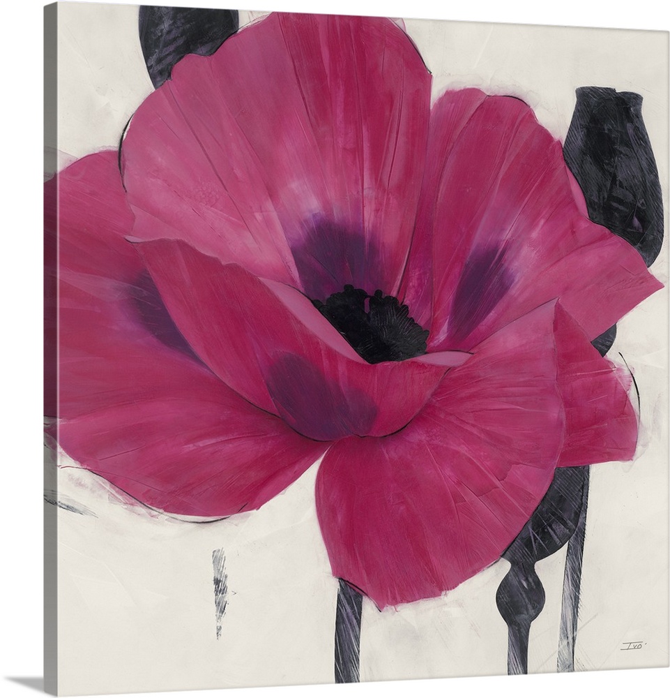 Contemporary home decor painting of a close-up of a purple poppy.