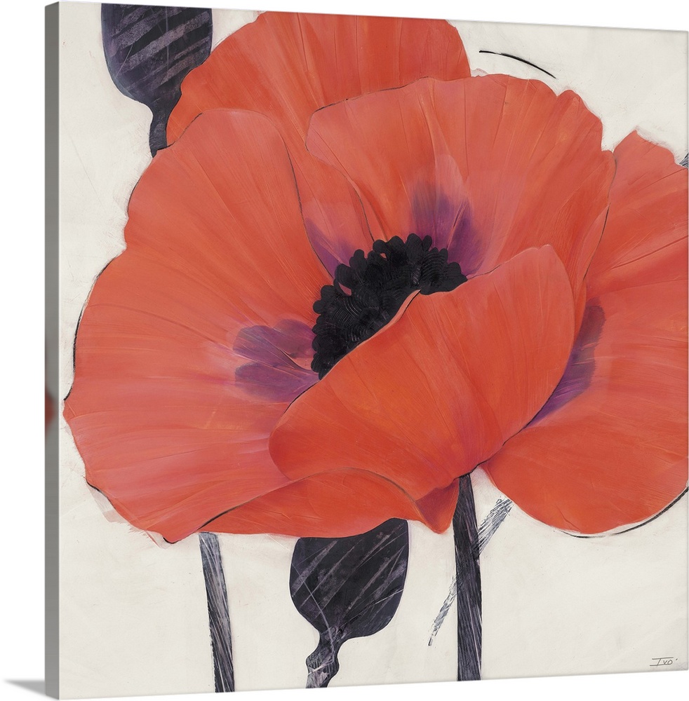 Contemporary home decor painting of a close-up of an orange poppy.