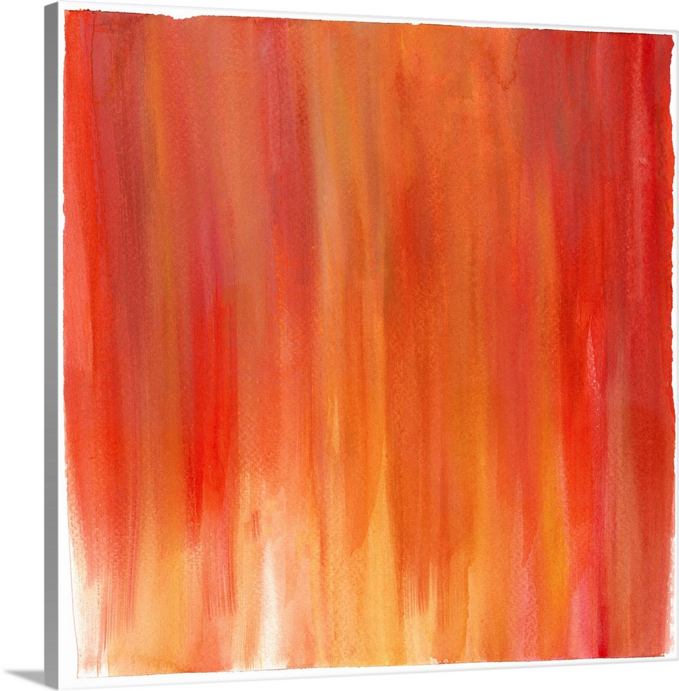Contemporary abstract painting using tones of orange and red streaming vertically from the top of the image to bottom, cre...
