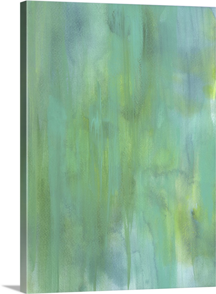 Contemporary abstract painting using tone of green to create an empty space.