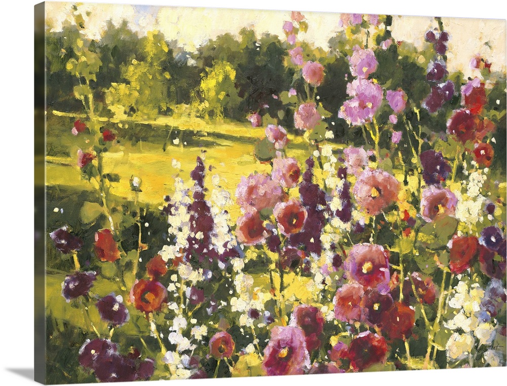 Contemporary painting of a field of wildflowers looking out over a countryside meadow.