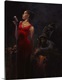 image thumbnail of Contemporary painting of woman in a red dress standing at a microphone singing, with a jazz band playing behind her.