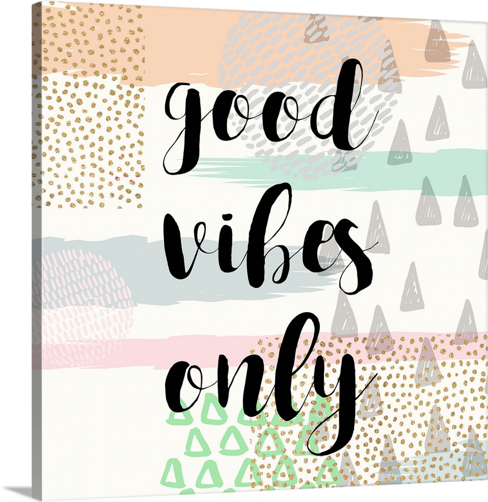Black handlettered text on a boho background of dots, stripes, and triangular shapes.