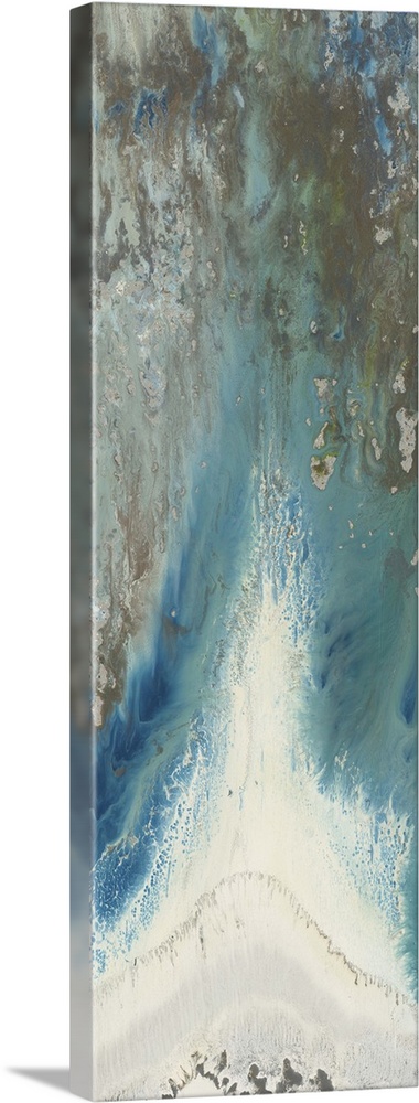 Contemporary abstract painting using tones of blue mixed with earth tones to create a movement of color and texture like a...