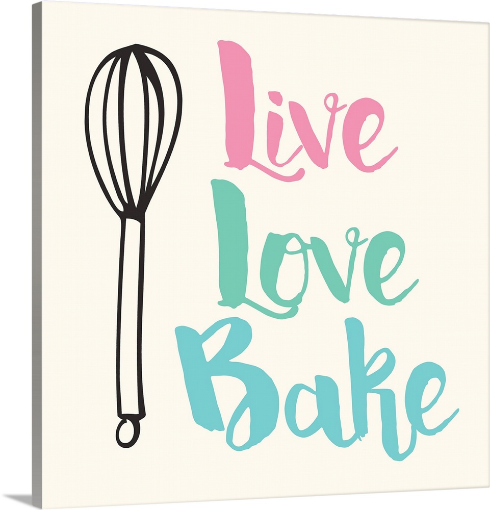 Kitchen art with handlettered text and a whisk illustration.
