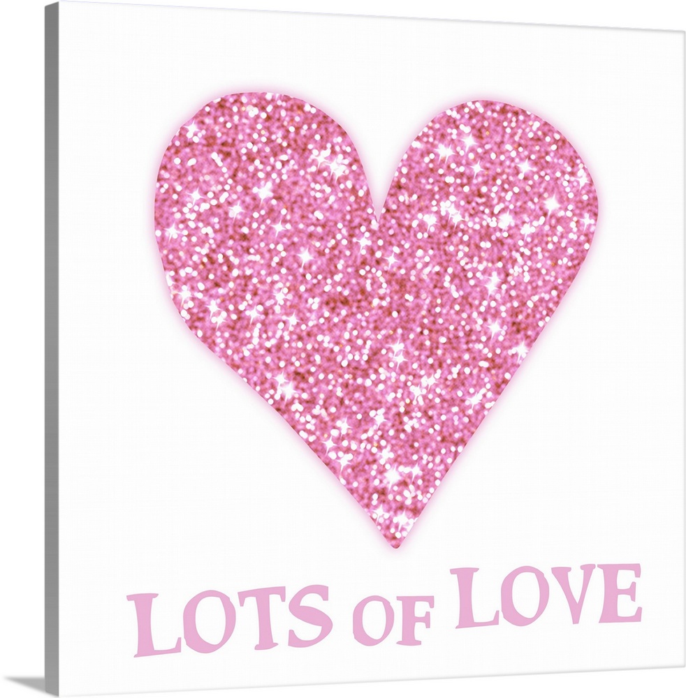 Pink heart and lettering against a white background.