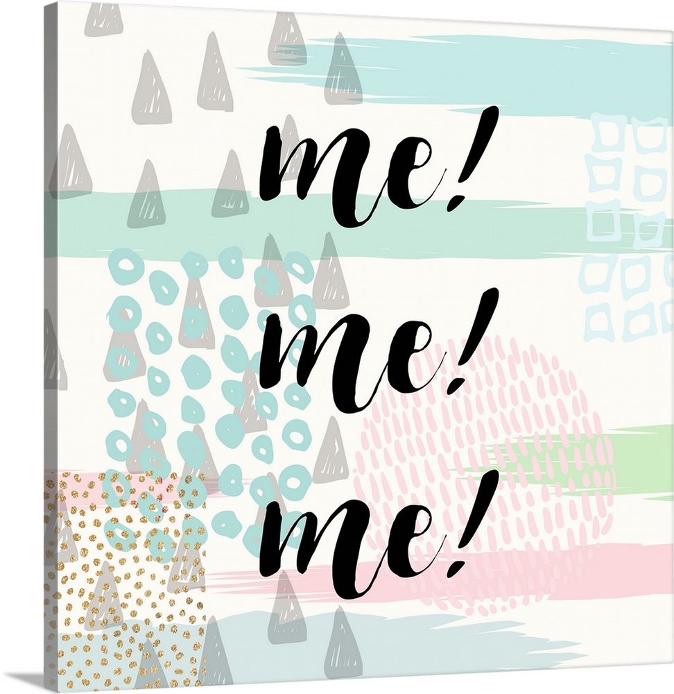Black handlettered text on a boho background of dots, stripes, and triangular shapes.