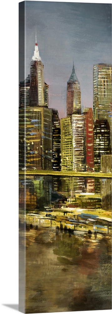 Contemporary artwork of a city skyline under a night sky.