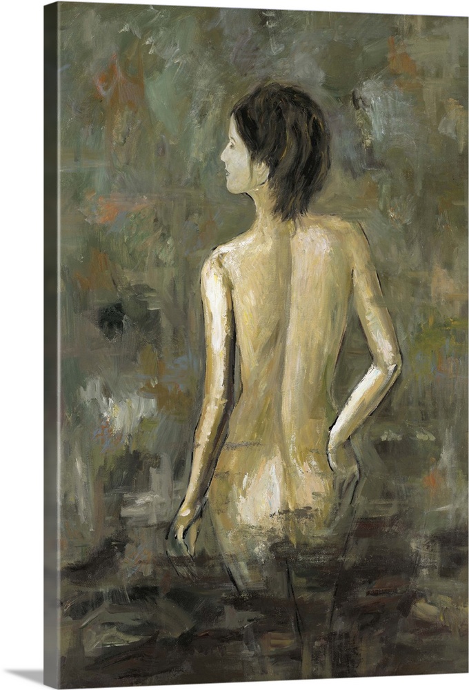 Contemporary artwork of a rear view of a nude woman.