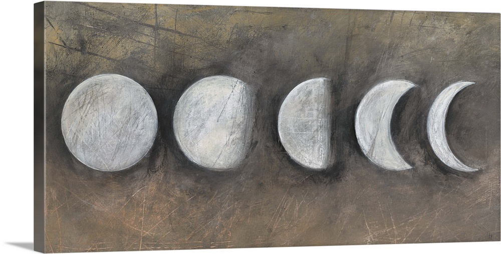 Contemporary artwork of the moon in five phases.