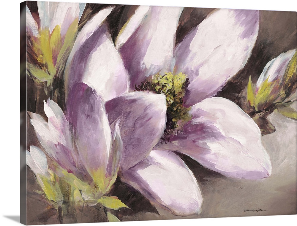 Contemporary painting of a purple magnolia flower.