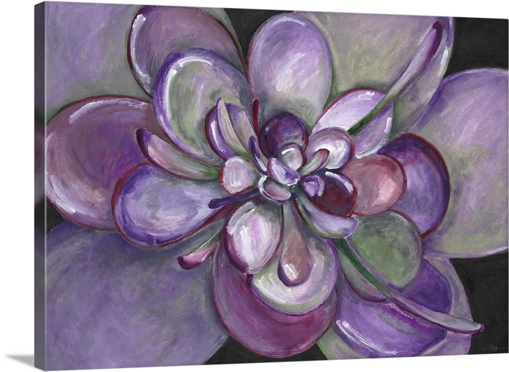 Contemporary home decor artwork of a close-up of a purple succulent.