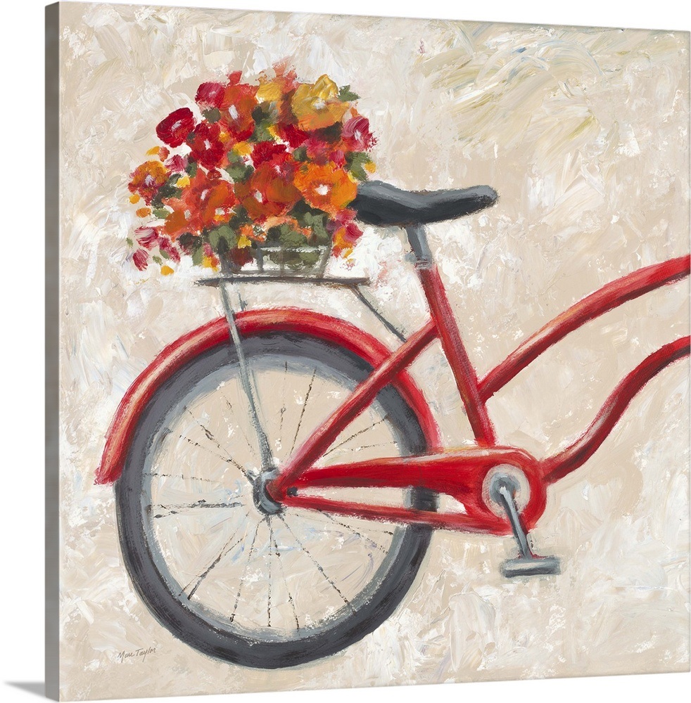 Red Floral Bicycle Wall Art, Canvas Prints, Framed Prints