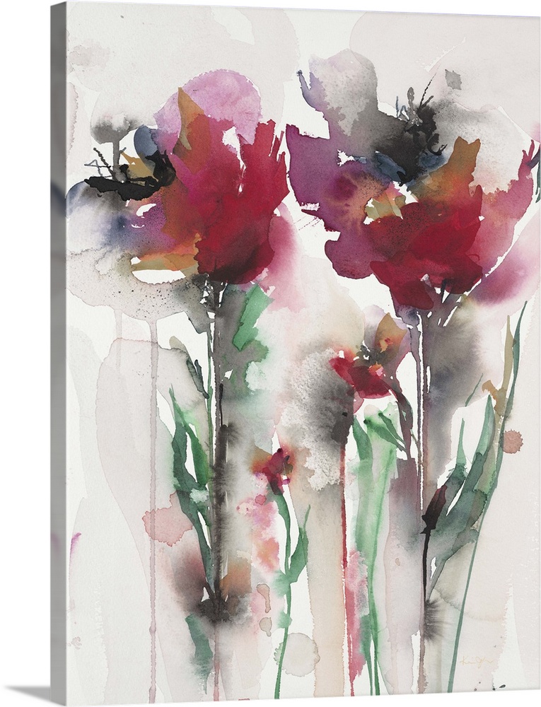 Contemporary artwork of watercolor flowers with vibrant colors.