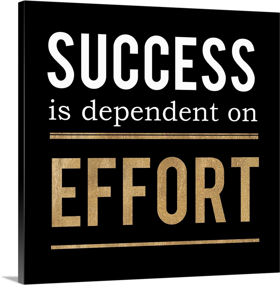 Square office decor with "Success is dependent on Effort" written in white and gold on a black background.