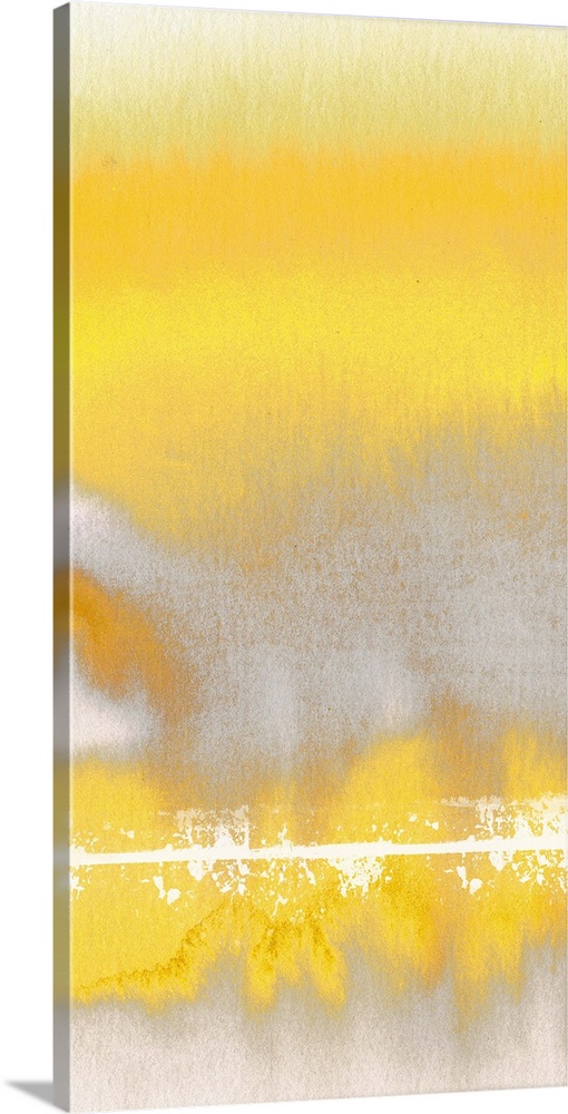 Contemporary abstract artwork using bright yellow against beige tones.