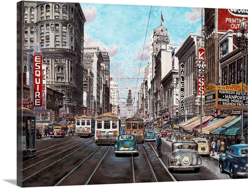 Contemporary painting of a bustling street in San Francisco.