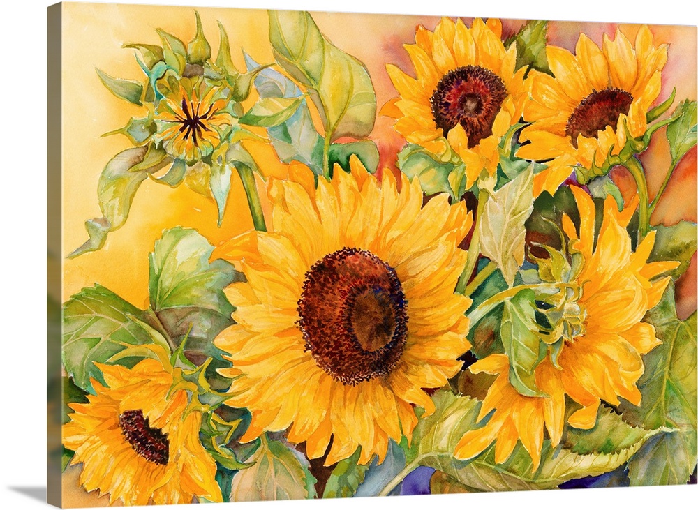 Colorful contemporary painting of sunflowers.