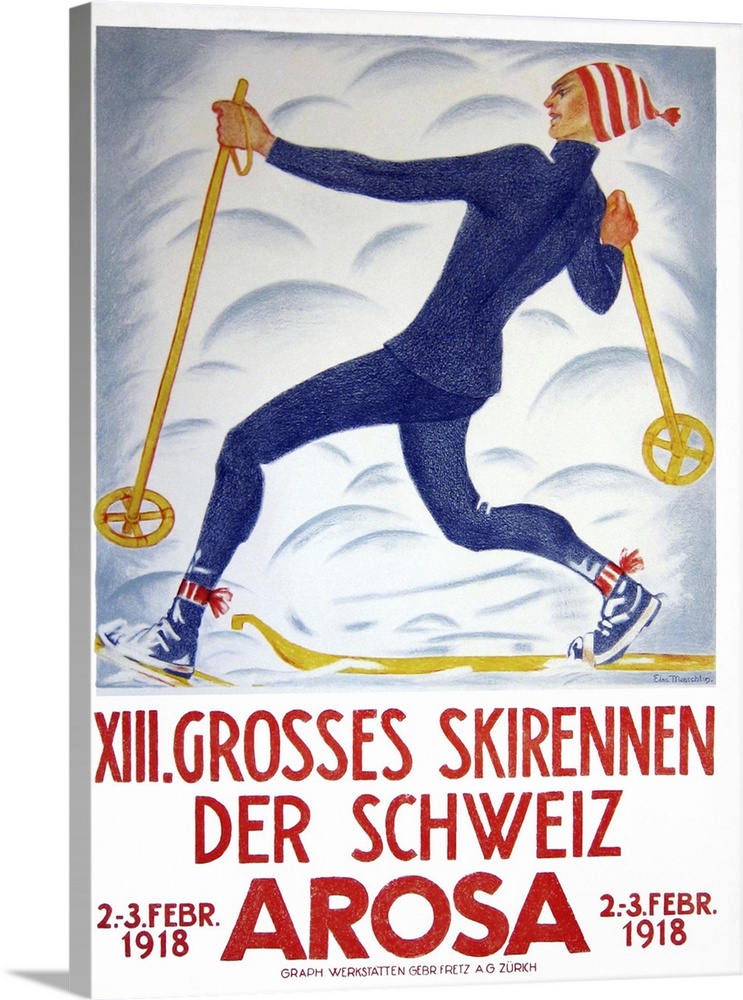 Vintage advertisement for Arosa Skiing.