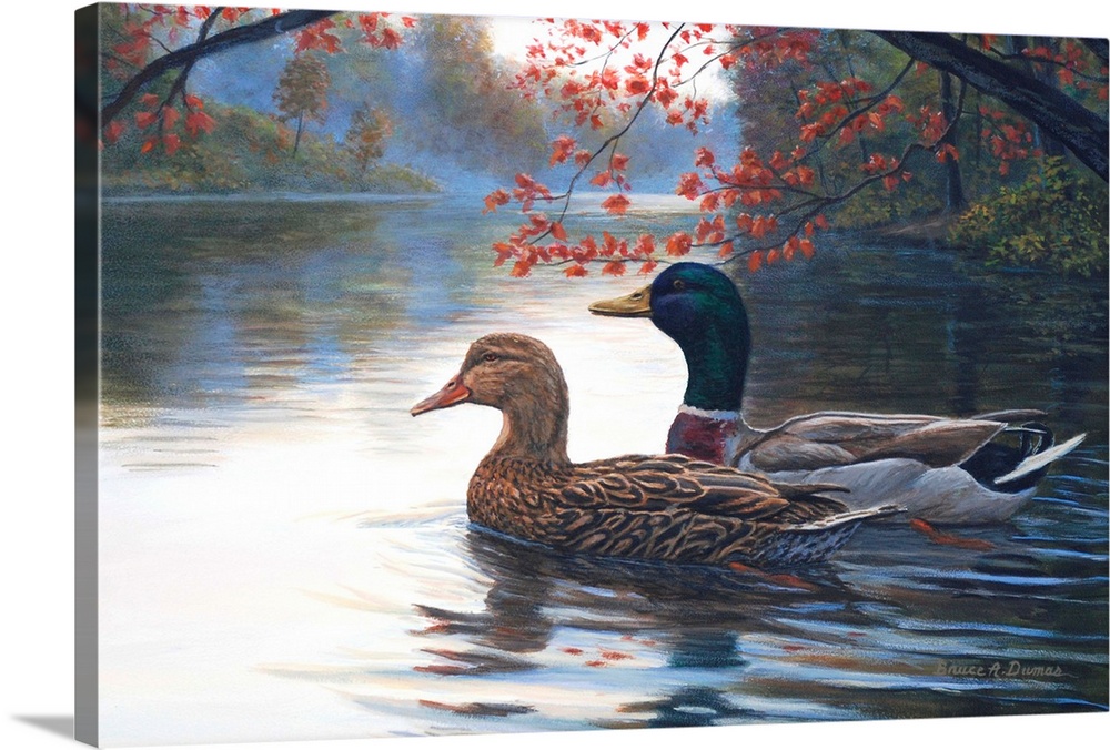 Contemporary artwork of a pair of ducks in the water.