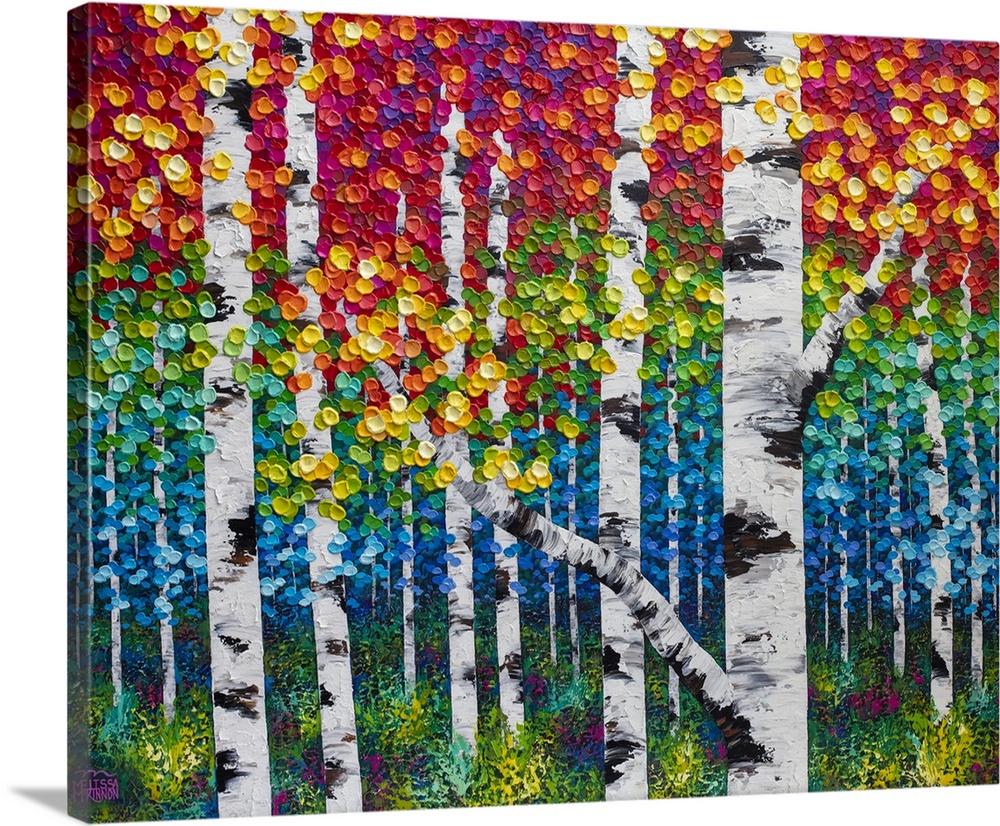 Original fine art painting of aspen and birch trees in autumn forest by Canadian landscape painter Melissa McKinnon; Fine ...