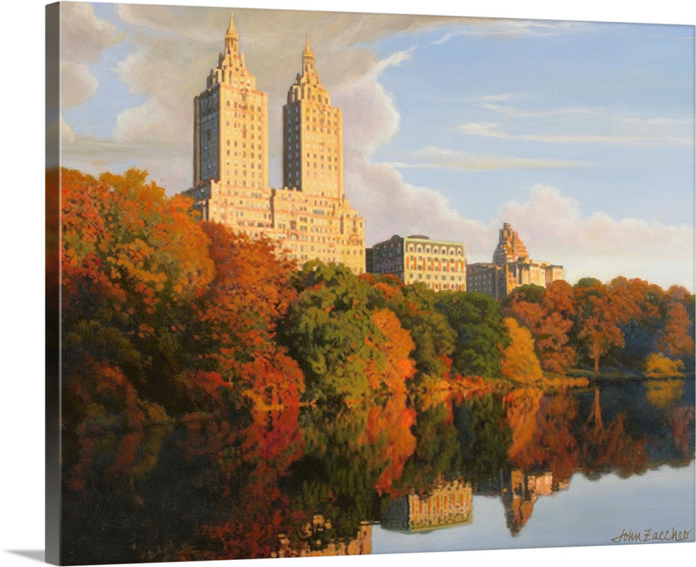 skyline of central park and hudson river in fall