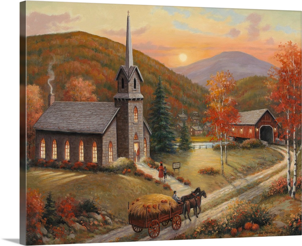 fall, autumn, church, horse and buggy
