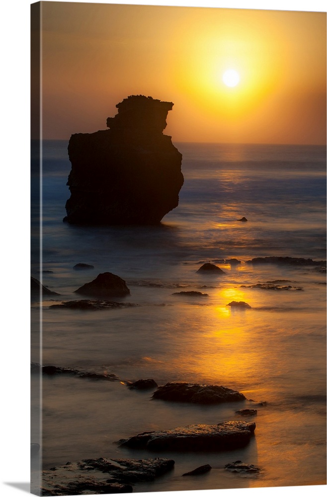 Sunset, rocks, ocean, color photography