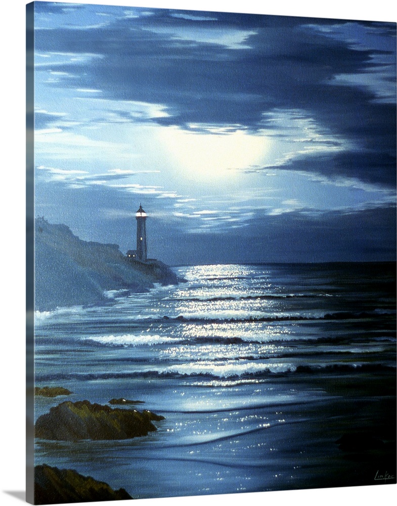 Beach With A Lighthouse In The Distance At Night Wall Art Canvas Prints Framed Prints Wall Peels Great Big Canvas