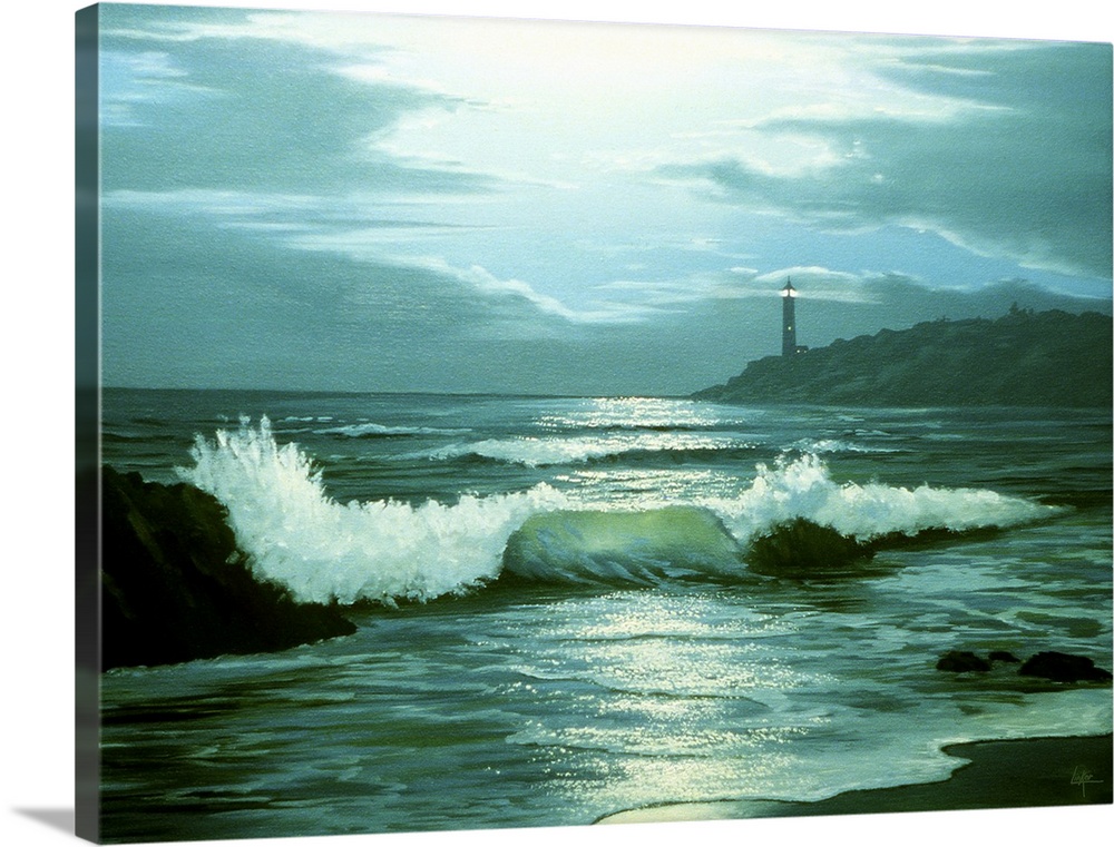Beach With A Lighthouse In The Distance At Night Wall Art Canvas Prints Framed Prints Wall Peels Great Big Canvas