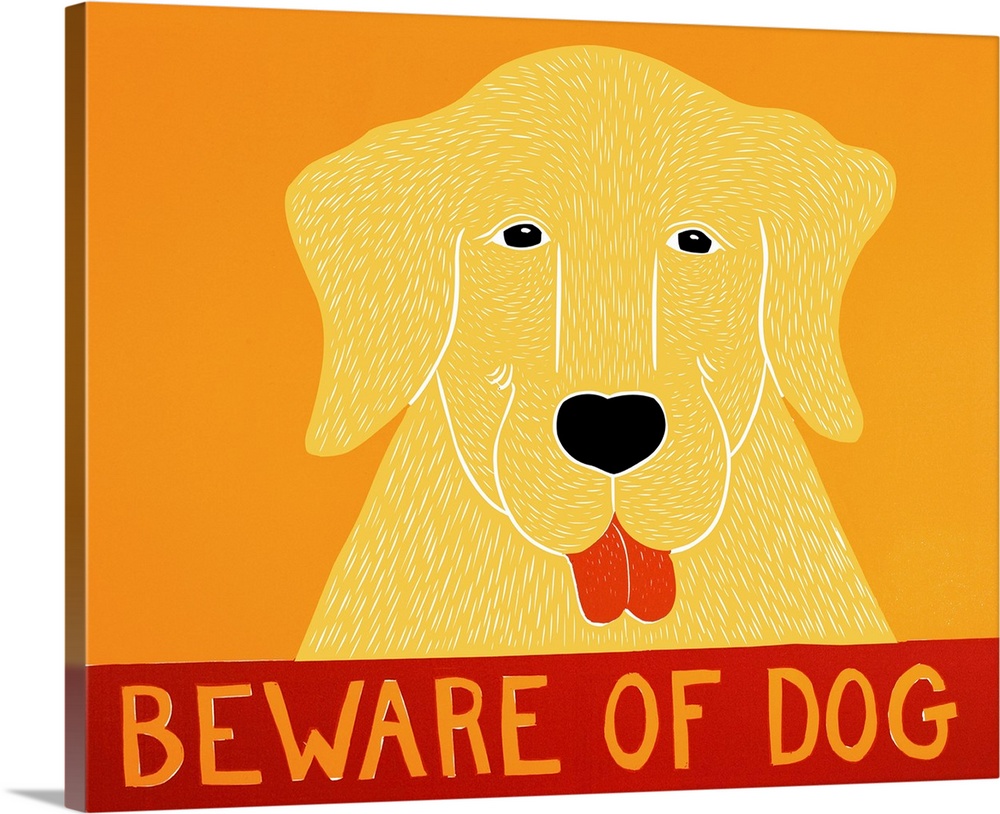 Illustrated portrait of a yellow lab with the phrase "Beware of Dog" written on the bottom.