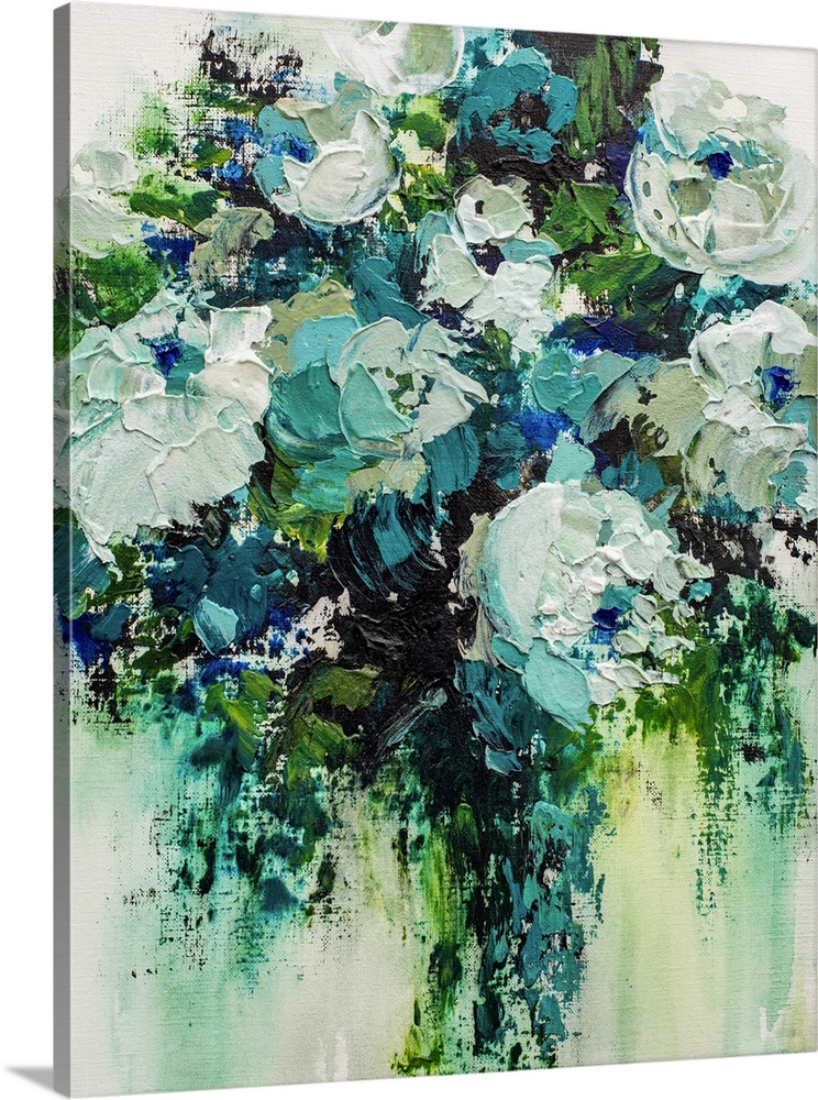 Original painting of modern flower bouquet of turquoise aqua and white flowers by contemporary artist Melissa McKinnon flo...