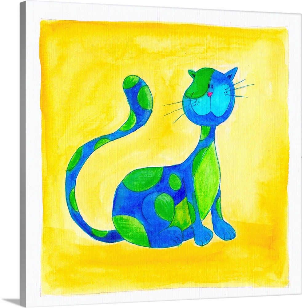 blue cat with green spots