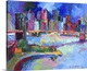 image thumbnail of Contemporary colorful painting of an urban skyline.
